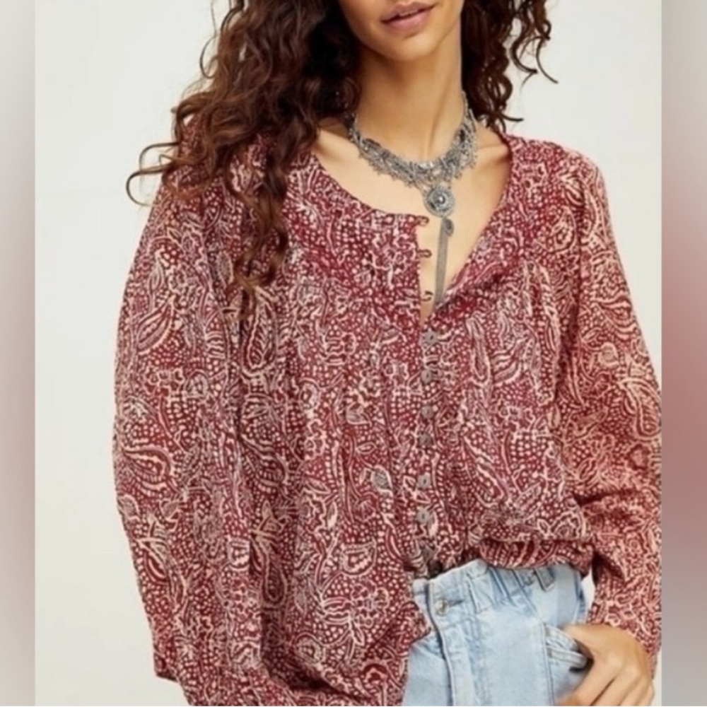 We the Free - Free People Paisley Print Red Blouse